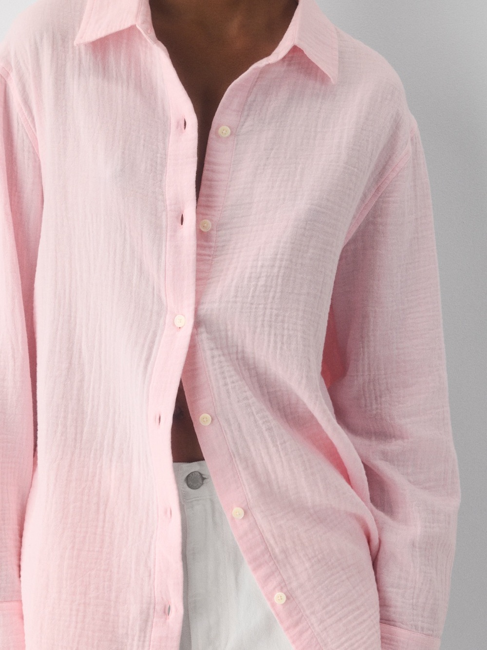 Aritzia Little Moon Light Pink Cotton Button-Up Shirt
